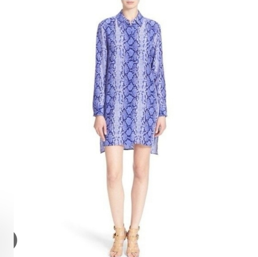 Equipment Femme Long Sleeve Lucida Silk Purple Snakeskin Midi Dress Size Small